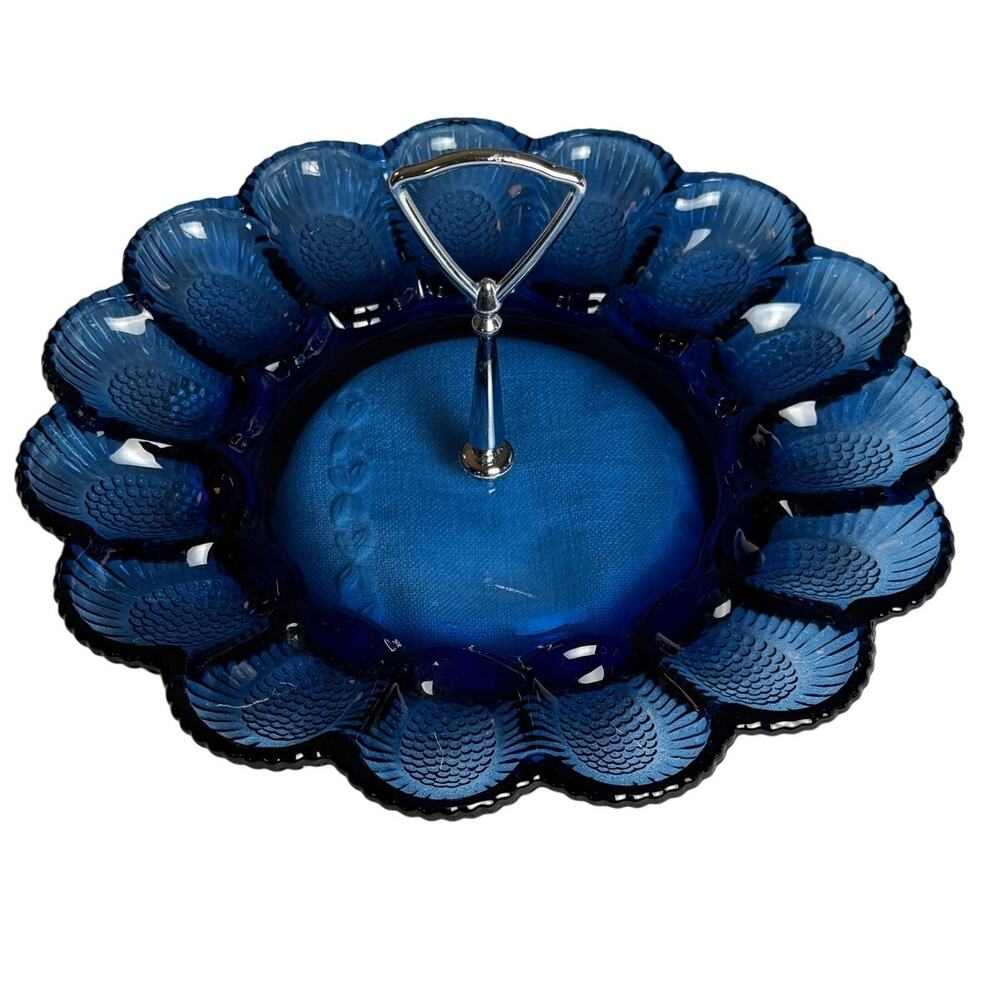 Cobalt Blue Vintage Indianna Glass Hobnail Deviled Egg Plate
